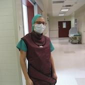 Dr. Julia Polk wears her scrubs at medical school in Israel